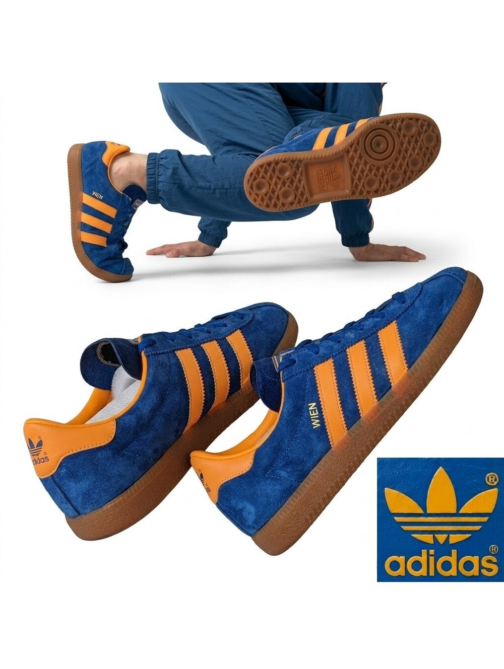 adidas Wien Men Sneakers | Low-Top Royal Blue Orange US 7